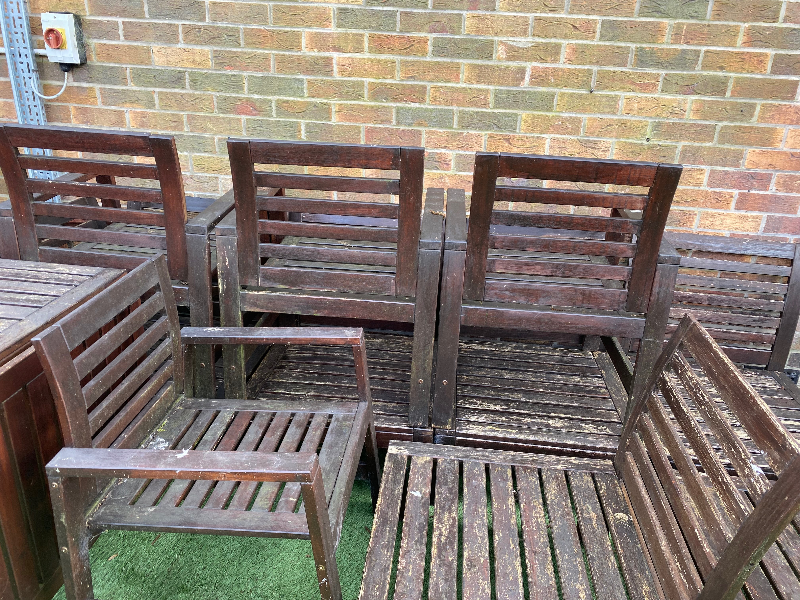 Garden furniture No cash offers. Ikea garden furniture- extending table with 4 chairs and 6/7  sectional garden sofa chairs, including a corner chair.  Need painting but still in very usable condition.  Have large seat cushions for most of the sectional chairs in needed. SK13 - removed for £0
